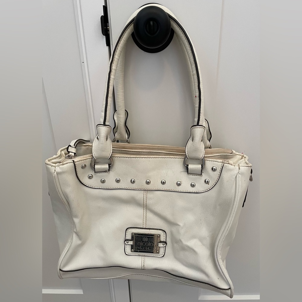 Nicole Miller White Shoulder Bag with Silver Hardware